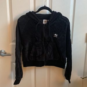 Adidas cropped full zip velour hoodie